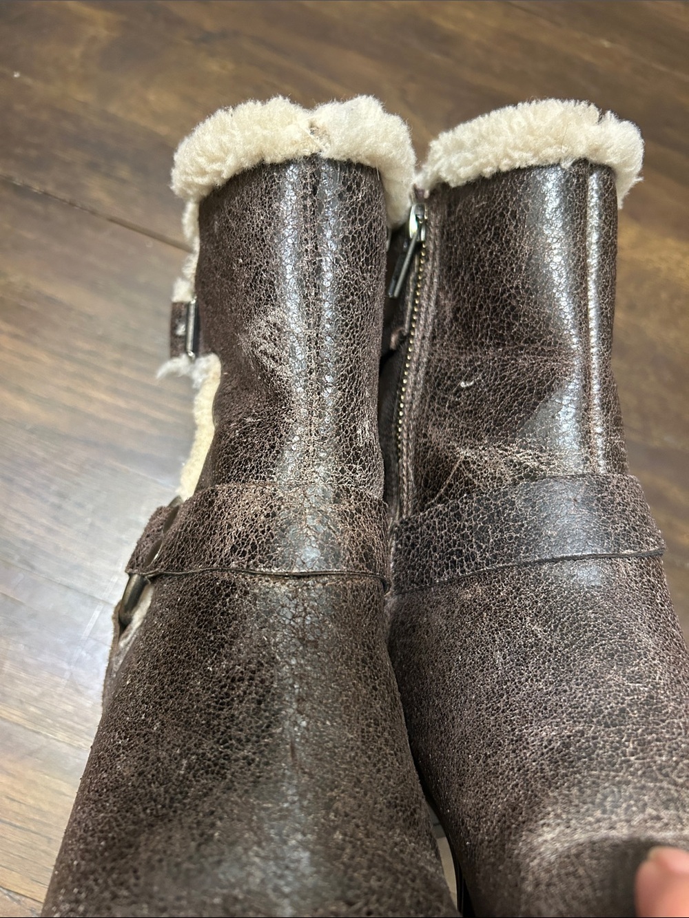 Steve Madden Brixton -F bBrown Lined Distressed Leather Buckle Moto Boots size 6 - Picture 6 of 7